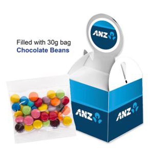 Picture of Billboard Cube with 30g unbranded bag of Corproate Coloured Jelly Beans