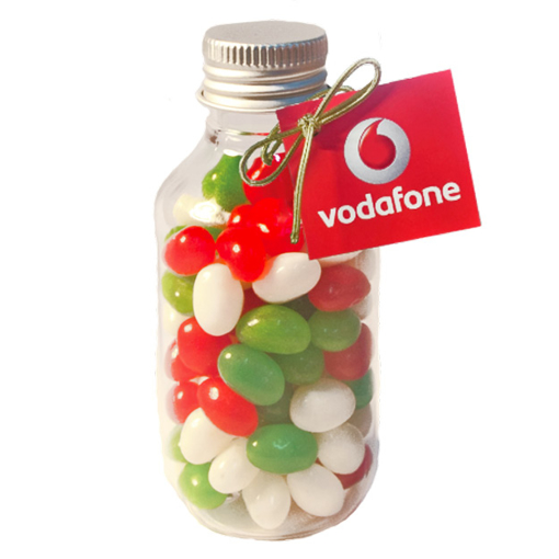Picture of No Neck jar with Xmas Mini Jelly Beans  and Swing Tag